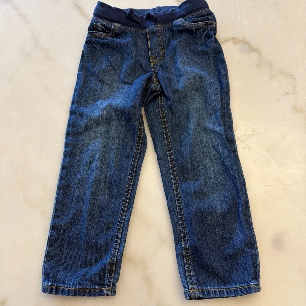 Carter's Toddler Jeans Size 4T Dark Blue Denim Elastic Waistband Drawstring NWOT